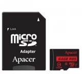 Карта пам'яті microSDHX  64Gb (Class 10)  Apacer  UHS-I U1  R85/W80MB/s + SD адаптер