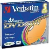 Диск DVD+RW Verbatim 4.7G Color Slim (43297)  ( 5шт.)
