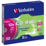 Диск CD-RW Verbatim 12x 700MB Color Slim (43167)  ( 5шт.)